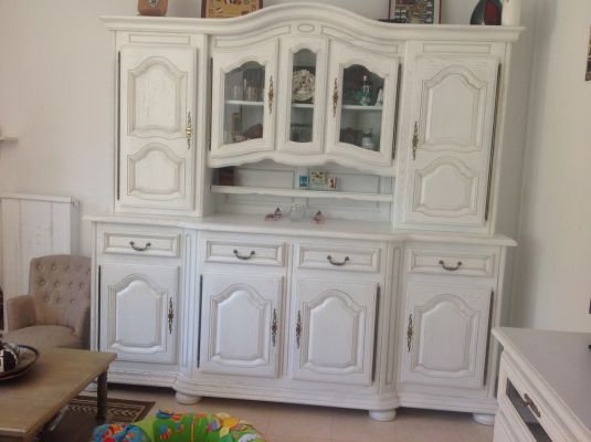 buffet vaisselier rénové patine blanche Apt